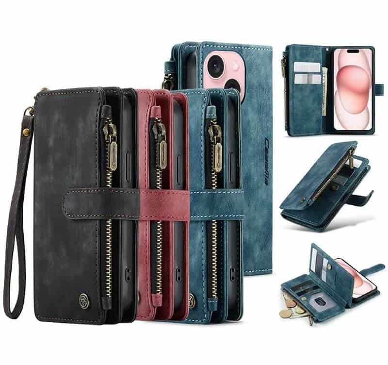 CaseMe C30 For Apple iPhone 131415 Vintage Leather Folio Zipper Wallet Case with Magnetic Closure and 7 Card Slots CaseMe C30 For Apple iPhone 131415 Vintage Leather Folio Zipper Wallet Case with Magnetic Closure and 7 Card Slots